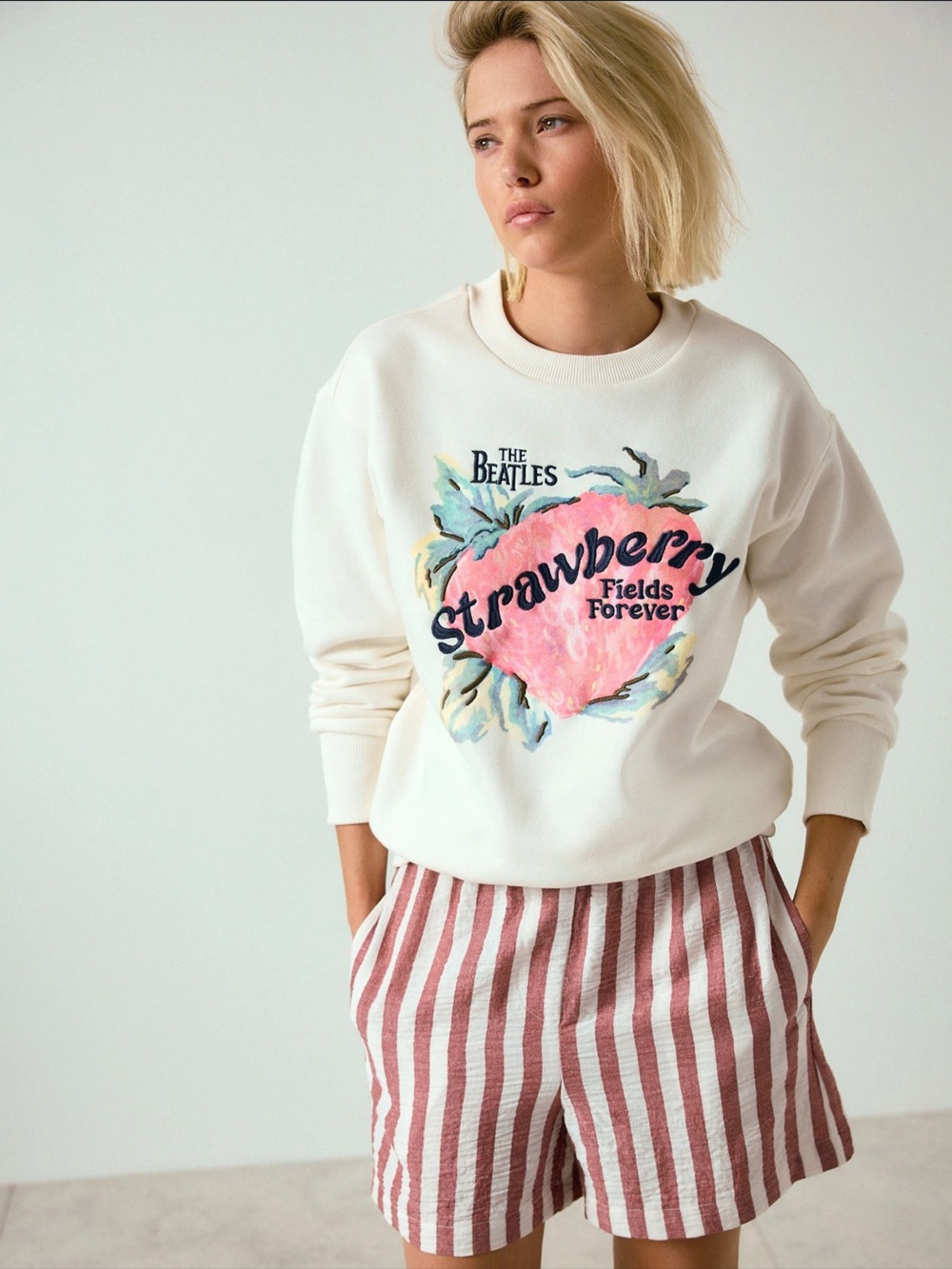 next Cream Sweatshirt with Pink Strawberry Graphic